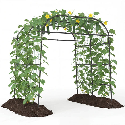 Metal Garden Arch Trellis for Climbing Plants Vegetables-Black