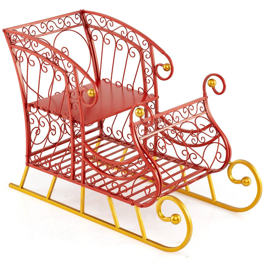 Metal Christmas Santa Sleigh Basket 2-Tier Xmas Santa’s Gift Storage Sleigh