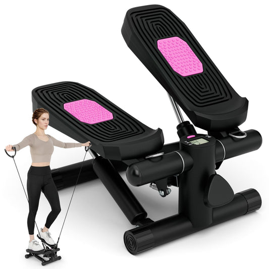Mini Stepper for Workout Portable Hydraulic Stepper with Resistance Bands-Black