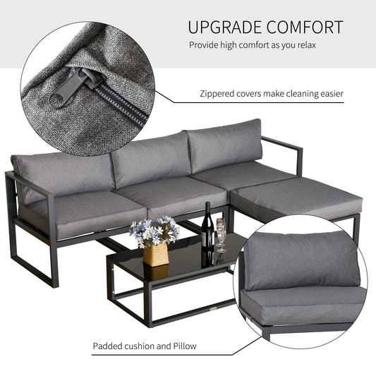 Outsunny 5-Piece Outdoor Patio Set Padded Cushion Coffee Table Aluminum Tube