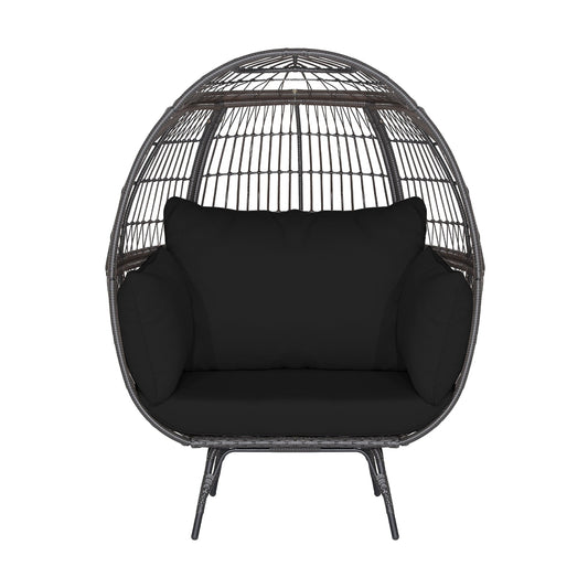 Oversized Patio Wicker Egg Lounge Chair with 4 Soft Cushions-Black
