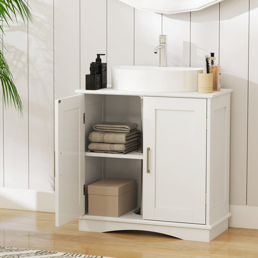 60 cm Pedestal Sink Bathroom Vanity Cabinet with Adjustable Shelf-Grey