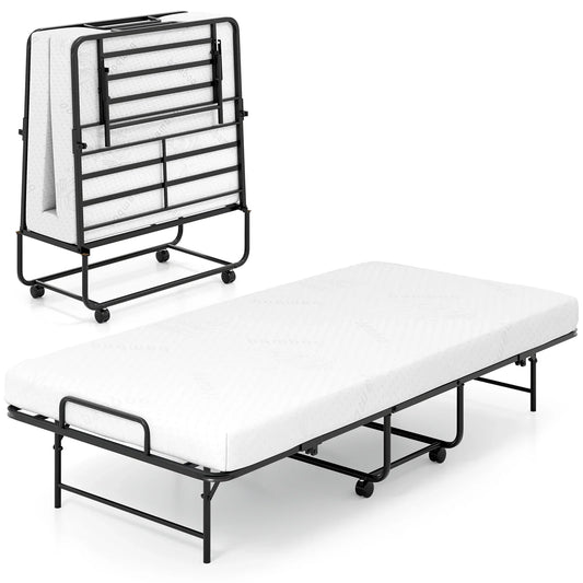 Portable Foldable Guest Bed with Heavy-duty Metal Frame and Mattress