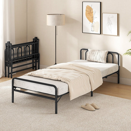 Portable Folding Bed with Headboard and Footboard for Guest Room-Black-Single Size
