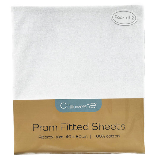 Callowesse Fitted Pram/Carrycot Sheets (2 Pack) - White