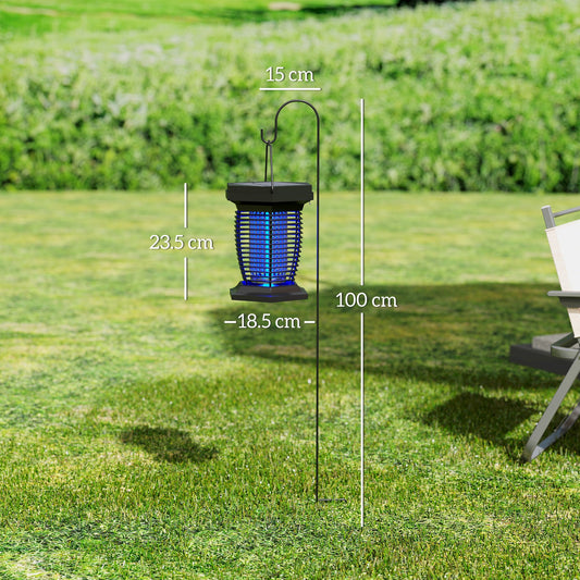 Outsunny 2-in-1 Electric Fly Zapper with UVA Light, Hanging Garden Lantern, Solar and USB-DC Rechargeable Insect Mosquito Bug Zapper, Fly Killer for Indoor and Outdoor Use, Black