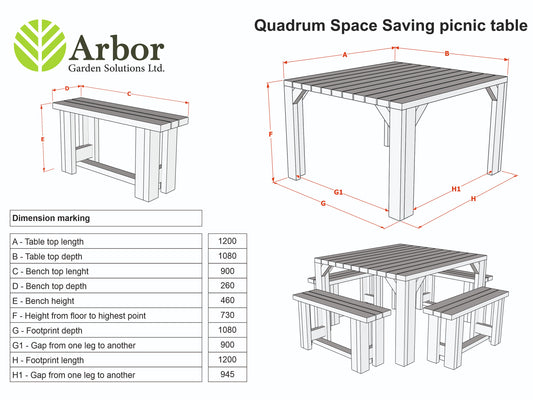 QUADRUM Picnic Table With 4 Benches