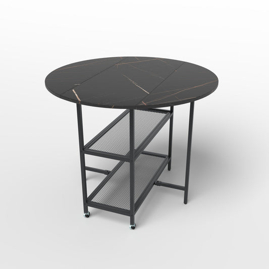 Round Kitchen Table Modern Dining Table with Drop Leaf Tabletop-Black