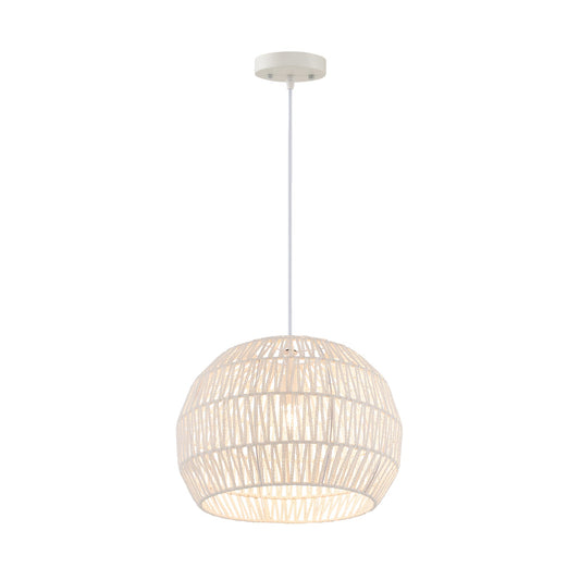 Round Paper Pendant Ceiling Light with Adjustable Hanging Rope-Beige