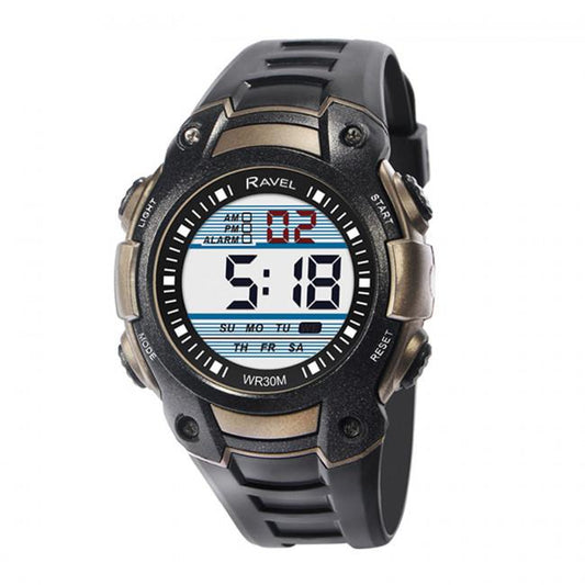 Ravel Mens 3ATM Digital Sports Black/Gold Watch RDG.14.9