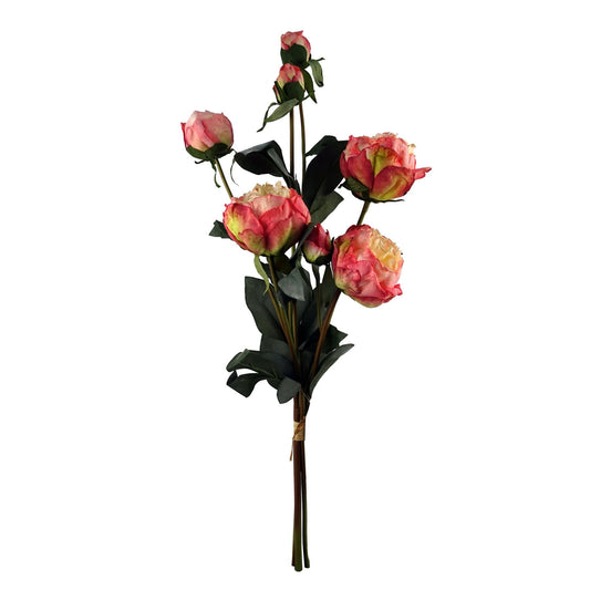 6 x 55cm Pink Peony Artificial Flower Stems - 24 flowers 18 buds