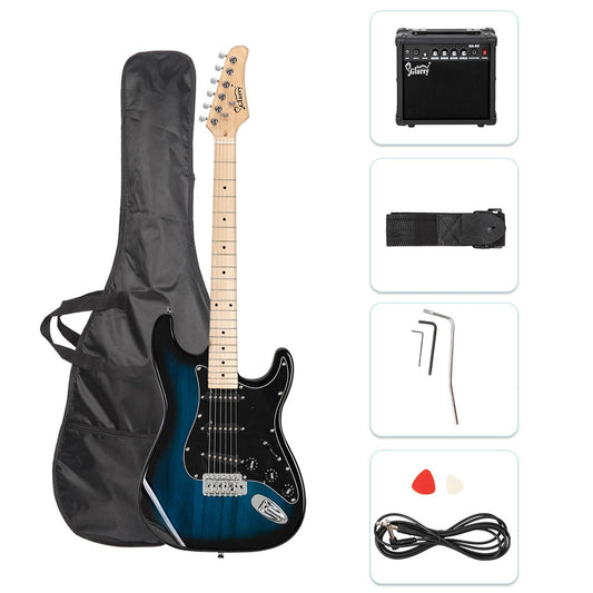 Glarry GST Stylish Electric Guitar Kit with Black Pickguard Blue Color