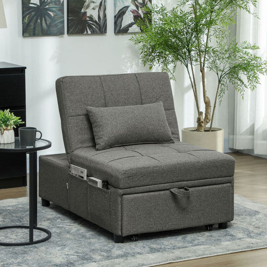 HOMCOM 4-in-1 Pull Out Sleeper Chair Bed with Pockets