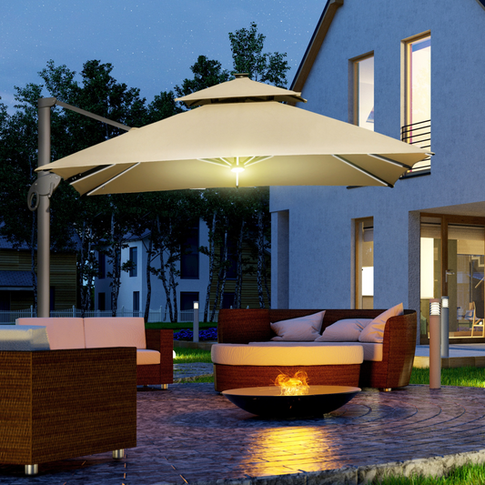 Outsunny 3 x 3(m) Cantilever Umbrella Power Bank Solar Cold