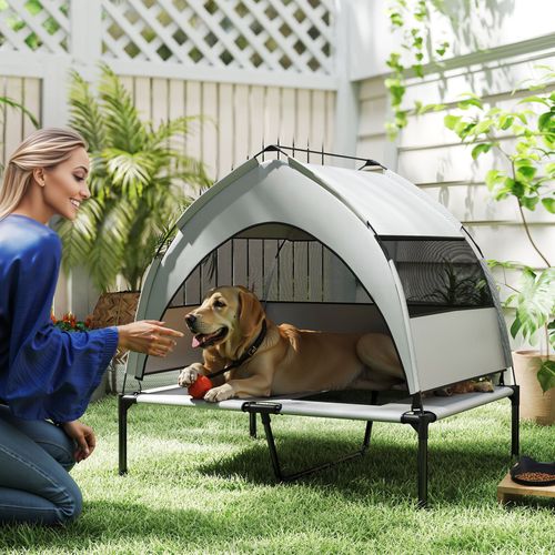 PawHut Portable Elevated Dog Bed with Removable Canopy