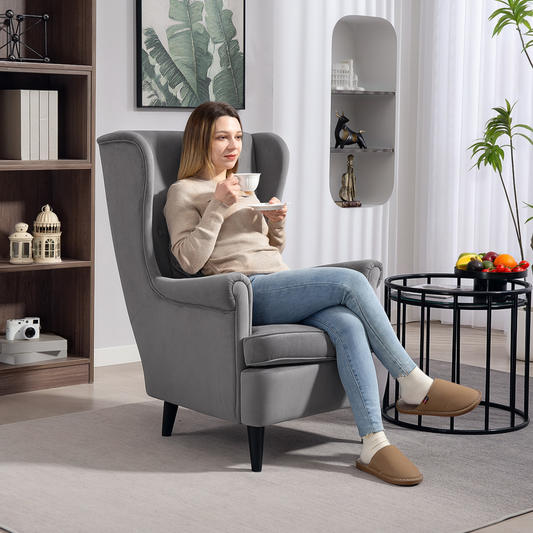 HOMCOM Wingback Chair, Modern Accent Chair for Living Room Bedroom