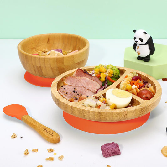 VINSANI BAMBOO BOWL, ROUND PLATE & SPOON SET