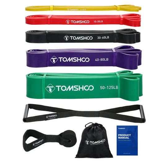 5 Packs Pull Up Assist Bands Set Resistance Loop Bands Powerlifting Exercise Stretch Bands with Door Anchor and Handles