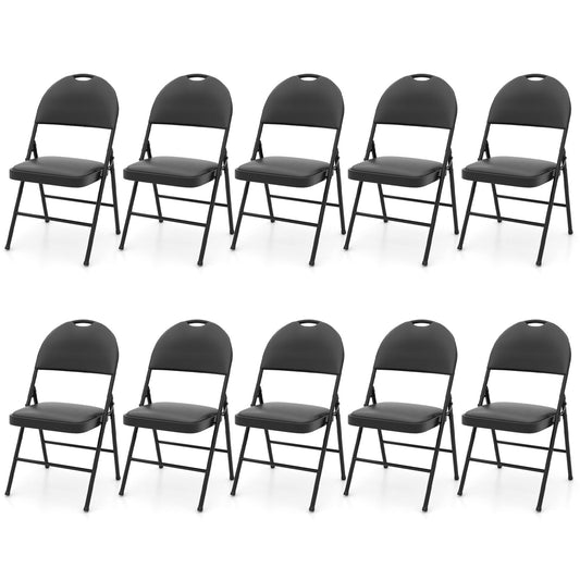 Set of 10 Folding Chairs Padded with Carry Handle for Office