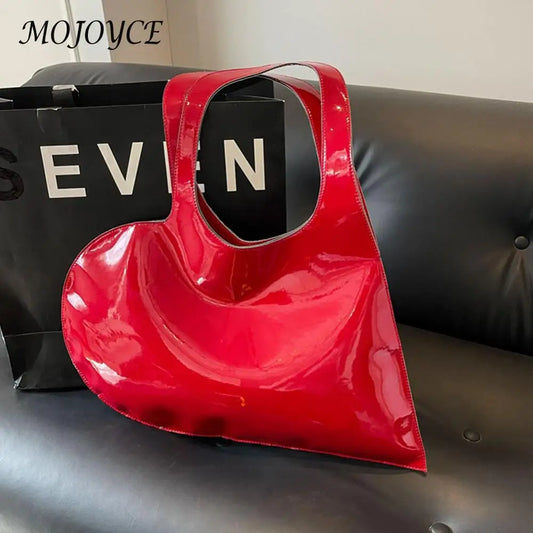 Luxury Design Heart Ladies Handbag PU Leather Underarm Bag Solid Color Trendy Tote Bag Summer Top Hand Bag for Women and Girls