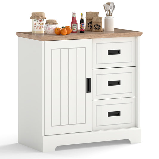 Farmhouse Sideboard Buffet Cabinet with Sliding Doors and 3 Drawers-Natural