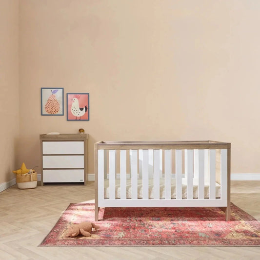 Tutti Bambini Modena 2 Piece Room Set with Deluxe Fibre Mattress - White/Oak