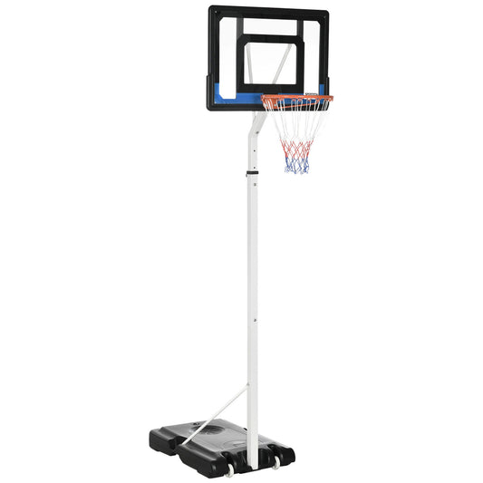 SPORTNOW 2.1-2.6m Basketball Hoop and Stand w/ Weighted Base, Wheels, White