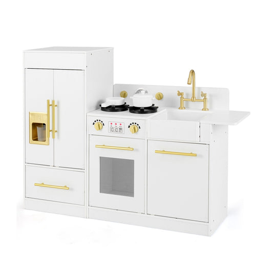 Toddler Wooden Pretend Toy Kitchen Playset with Refrigerator Stove Sink-White