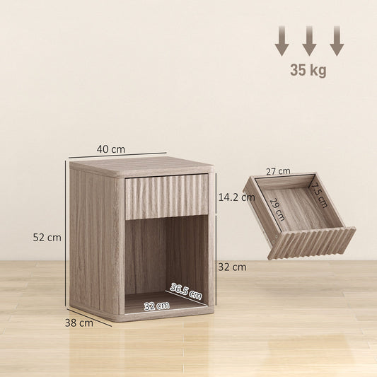 HOMCOM Modern Bedside Table Set of 2, Bedside Cabinet with Drawer and Open Shelf, Side End Table, Nightstand for Bedroom, Oak