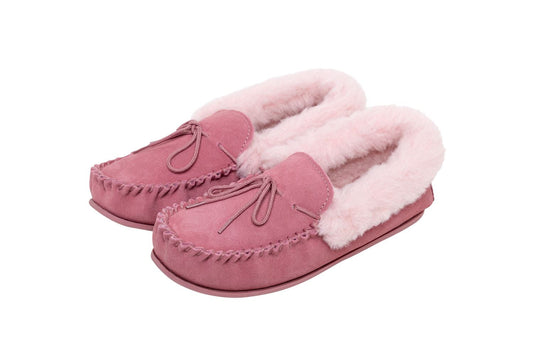 Nordvek Womens Sheepskin Suede Moccasin Slippers With Rubber Sole - 417-100