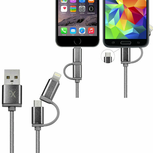 FX 2 in 1 Micro USB Braided Charge & Sync Cable, 1m/2m/3m