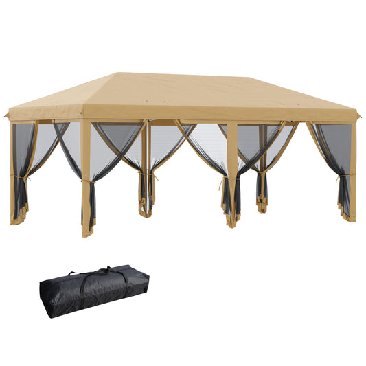 Outsunny 6 x 3m Pop Up Party Tent Canopy with 6 Removable Sidewalls Beige