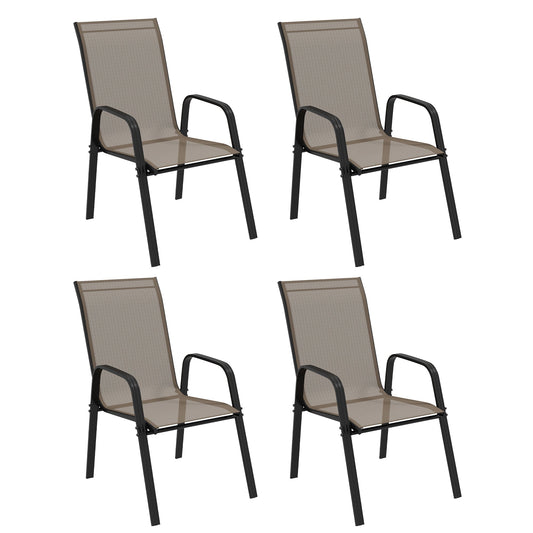 Outsunny Set of 4 Garden Dining Chair Set Outdoor w/ High Back Armrest Grey