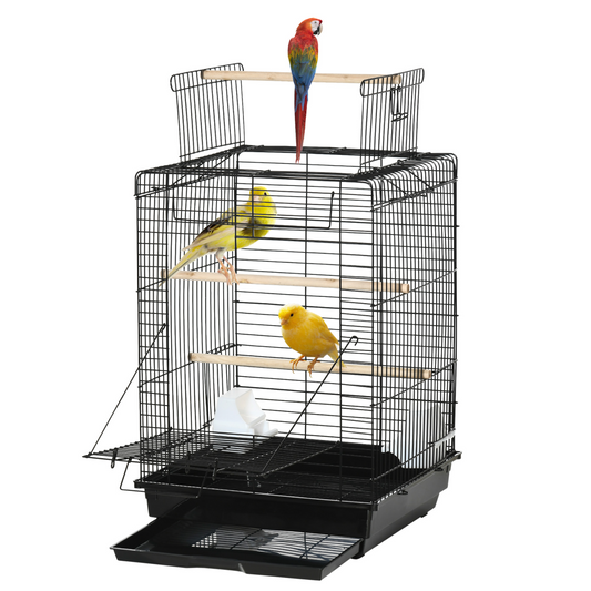 PawHut 59cm Bird Cage with Openable Top, Stand, Tray, Handles, Feeding Bowls
