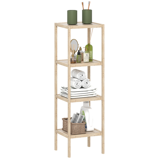 HOMCOM 4-Tier Bathroom Storage Shelving Unit, Freestanding Bamboo Shelves