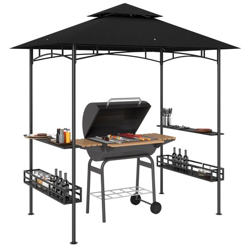 Outsunny 8' x 5' Grill Gazebo Canopy with 2 Side Shelves, Hook