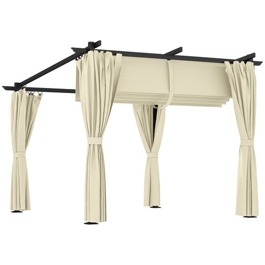 Outsunny 3 x 3(m) Metal Pergola with Retractable Roof and Sidewalls