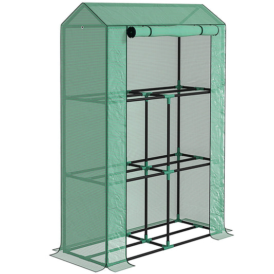 Outsunny 3 Tier Mini Greenhouse with PE Cover, Roll-Up Door