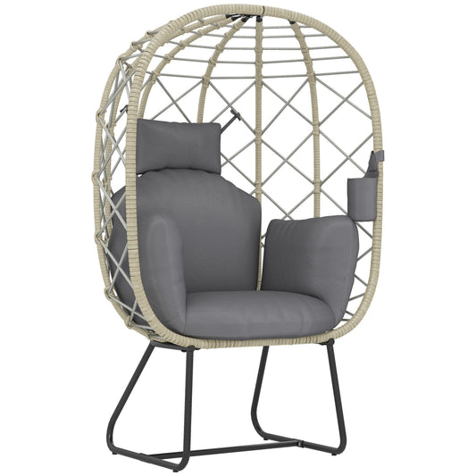 Outsunny Rattan Garden Egg Chair with Thickened Cushion, Headrest