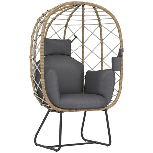 Outsunny Rattan Garden Egg Chair with Thickened Cushion, Headrest