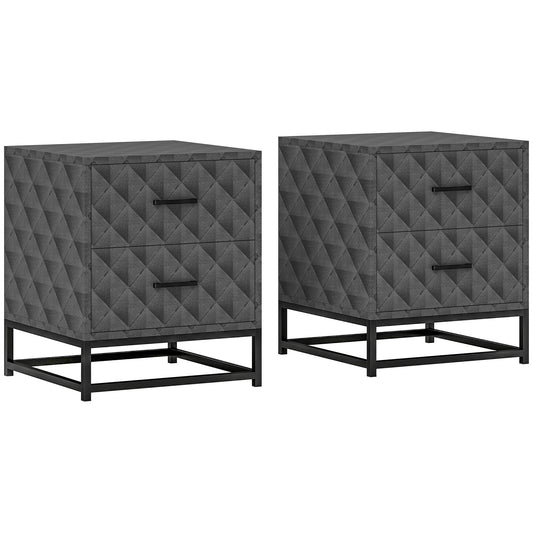 HOMCOM Bedside Table Set of 2, Nightstand with 2 Drawers, Steel Legs