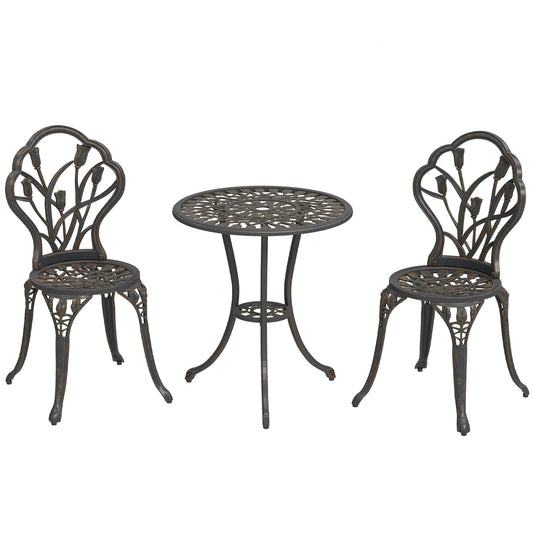 Outsunny 3 Piece Bistro Set, Aluminium Garden Furniture with Umbrella Hole