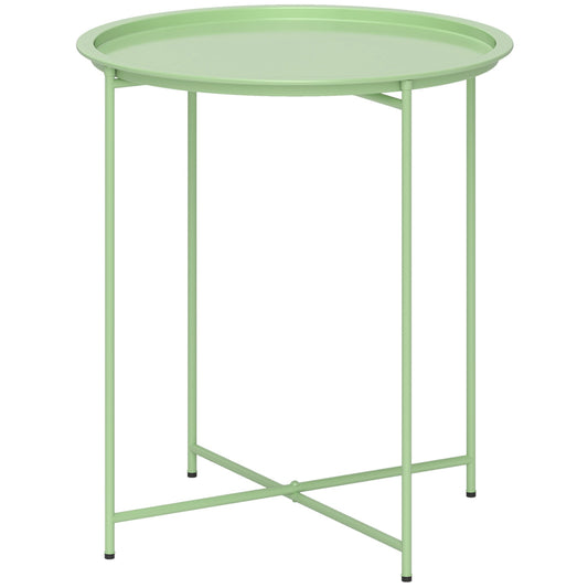 Outsunny 46cm Round Garden Table, Small Side Table w/ Removable Tray