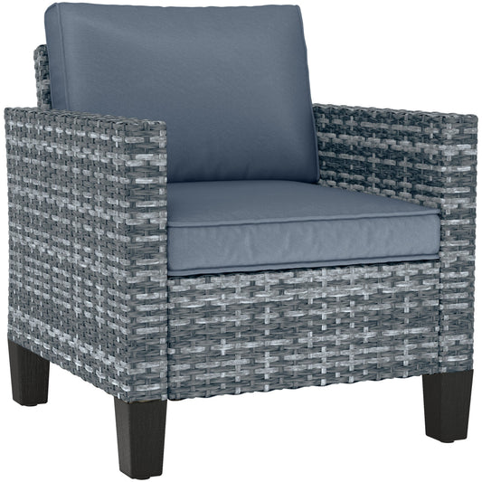 Outsunny Single Rattan Chair, Garden Armchair with Cushions