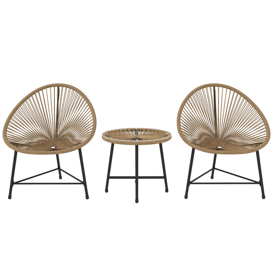 Outsunny Rattan Bistro Set, Cushioned Acapulco Chairs, Glass Table