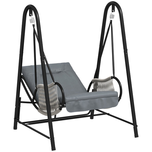 Outsunny Rattan Swing Chair with Stand and Seat Cushion