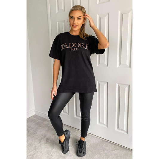 Ladies Oversized J' Adore Paris Short Sleeves T Shirt Top