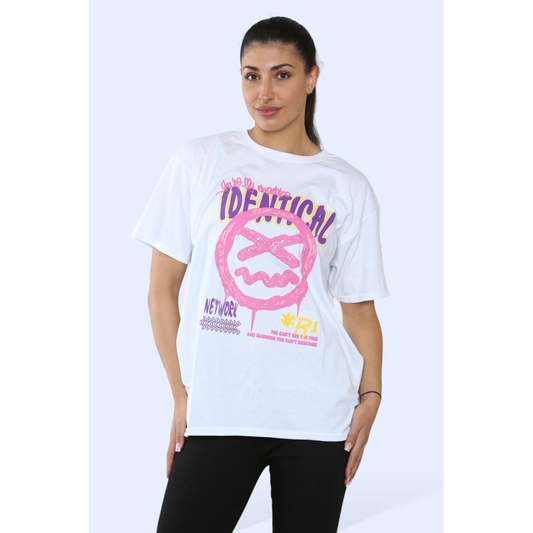 Ladies Identical Printed Short Sleeve T-Shirt Top