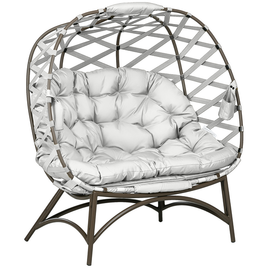 Outsunny 2 Seater Egg Chair Outdoor with Cushion, Cup Pockets
