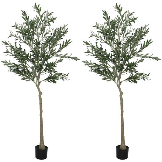 HOMCOM 2 Pack Indoor Artificial Plants, Faux Potted Silk Olive Trees, 120cm